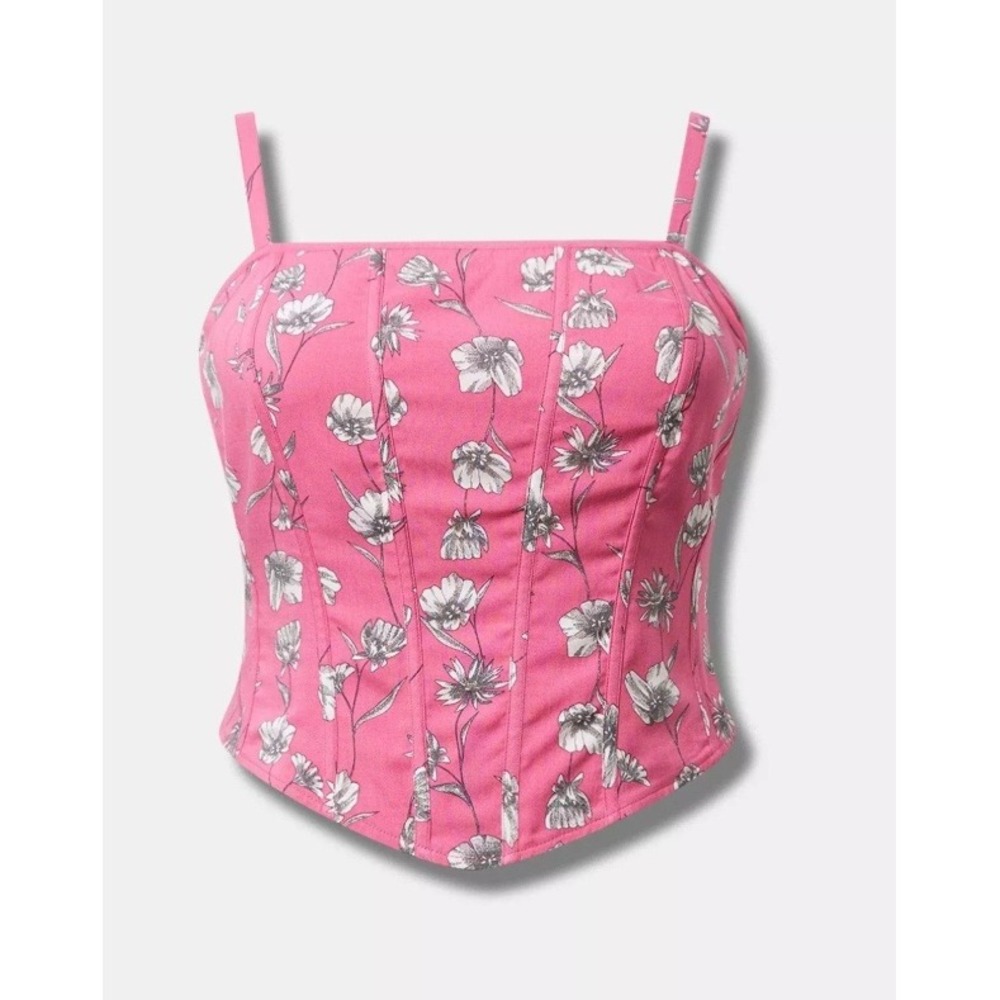 Torrid Pink Floral Challis Corset Crop Top 14/16